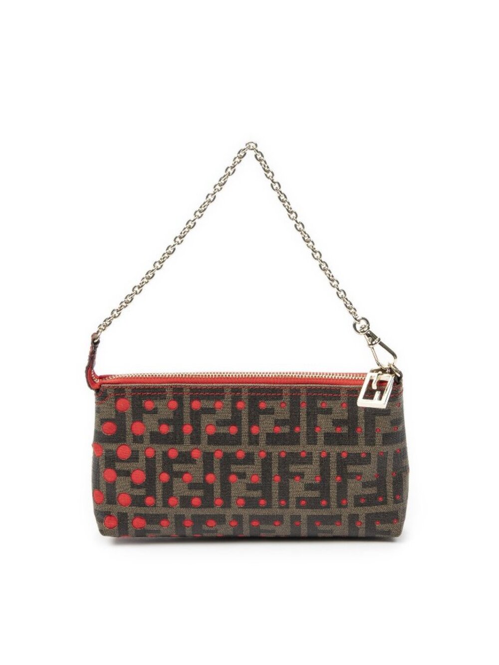 Fendi Cutout Pouch Red Brown Star Perforation Zucca Canvas